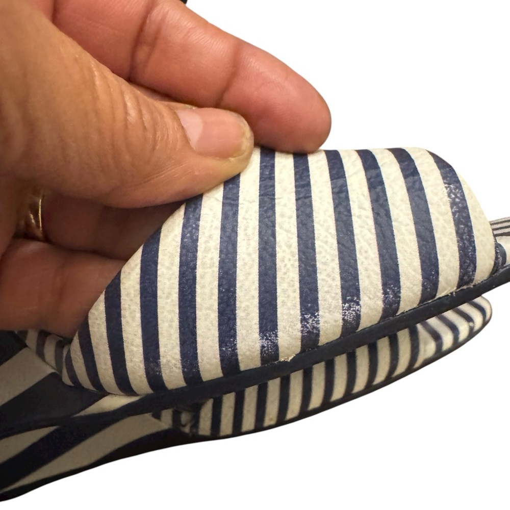 Tory Burch Navy Striped Women's Wedge Sandals Sz 11 - Picture 4 of 8